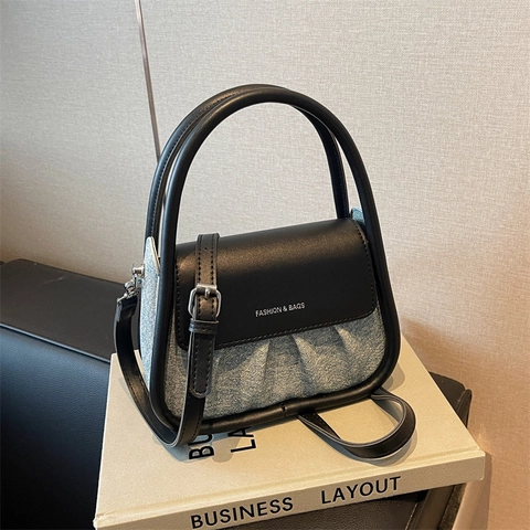 Vintage PU Leather Patchwork Crossbody Bag For Women Fashion Top Handle Small Square Bag With Adjustable Shoulder Strap