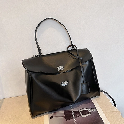 Borsa Tote in Pelle PU da Donna a Grande Capacità Borsa a Mano Elegante con Patta e Serratura Borsa a Tracolla Pendolare
