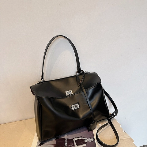Borsa Tote in Pelle PU da Donna a Grande Capacità Borsa a Mano Elegante con Patta e Serratura Borsa a Tracolla Pendolare