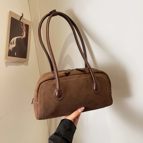 Damen Retro PU Frosted Achseltasche Kontrastnähte Umhängetasche Mode Vielseitige Handtasche Herbst Baguette Tasche