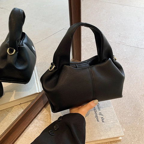 Borsa a Tracolla in Pelle PU Plissettata Minimalista da Donna Elegante Borsa a Mano con Motivo Litchi Borsa a Nuvola di Tendenza