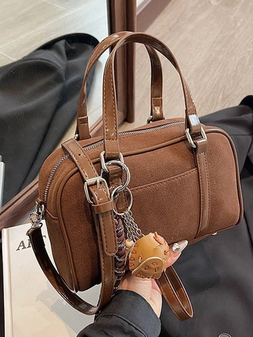 Borsa Boston da Donna in Camoscio Vintage con Punto Retro Street Style Borsa a Tracolla con Pendaglio Guanto da Baseball Casual