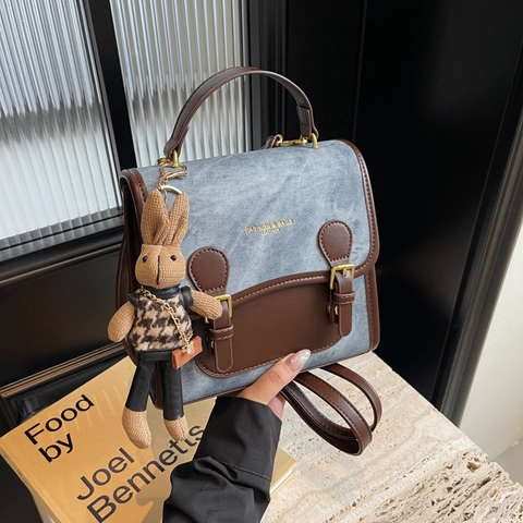 Mode Damen PU Leder Rucksack Retro Patchwork Schultasche Denim Textur Mini Handtasche Reisetasche Für Damen Alltag
