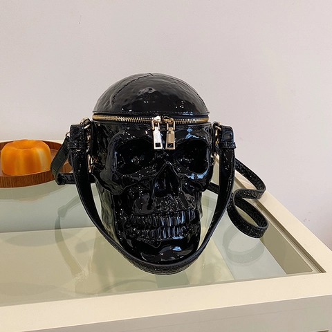 Creative Skull Crossbody Bag For Men Women 3D Gothic Punk Halloween Novelty Shoulder Bag PU Leather Zip Closure Purse