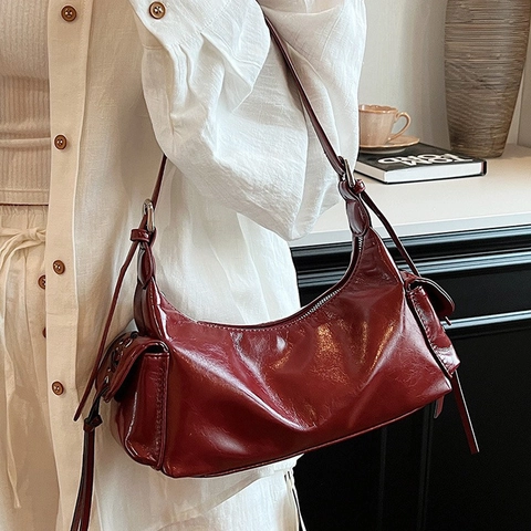 Borsa a Spalla Motociclista con Fiocco Stile Y2K alla Moda per Donna Borsa Hobo in Pelle PU Borsa Messenger Ragazza Cool Versatile