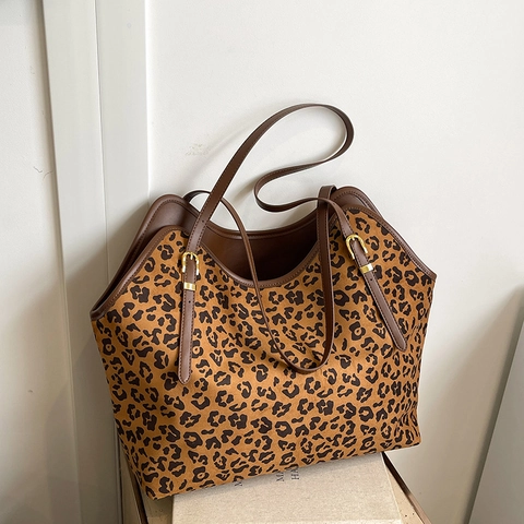 Damen Leopardenmuster Große Kapazität Tragetasche PU Leder Mode Umhängetasche Für Arbeit Reise Alltag Einkaufen Casual Handtasche
