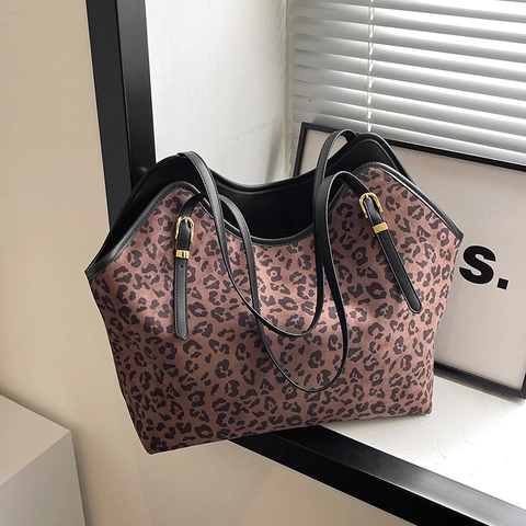 Damen Leopardenmuster Große Kapazität Tragetasche PU Leder Mode Umhängetasche Für Arbeit Reise Alltag Einkaufen Casual Handtasche