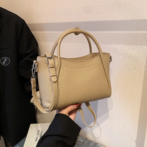 Vintage PU Leder Beuteltasche Für Damen Kontrastnähte Lychee Muster Schulter Umhängetasche Handtasche Mit Verstellbarem Riemen