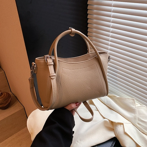 Vintage PU Leder Beuteltasche Für Damen Kontrastnähte Lychee Muster Schulter Umhängetasche Handtasche Mit Verstellbarem Riemen
