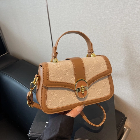 Fashion PU Leather Checkered Embossed Crossbody Bag For Women Vintage Small Square Shoulder Bag Metallic Lock Handbag Purse