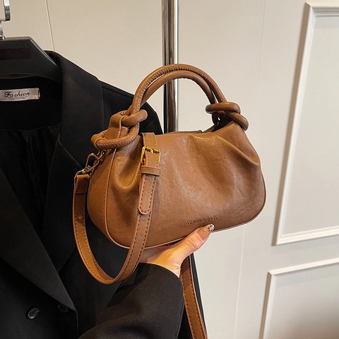 Bolso Nube de Cuero PU Plisado Vintage para Mujer Moda Asa Anudada Bolso Bandolera Street Style Bolso de Mano Diario