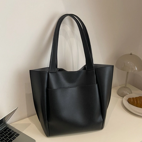 Sac Tote de Mode en Cuir PU de Grande Capacité Avec Motif Litchi Sac à Bandoulière de Banlieue Sac à Main Décontracté