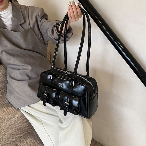 Borsa Sottoascellare in Pelle PU Vintage per Donna Grande Capacità Retro Houndstooth Pillow Bag Elegante Borsa a Tracolla Casual per Pendolari