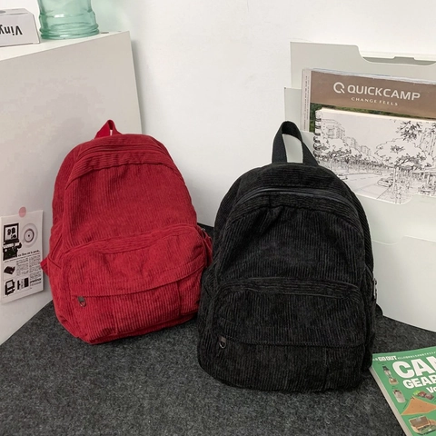 Women's Vintage Corduroy Backpack Solid Color Small Japanese Style Casual Daypack For School Travel Fashion Shoulder Bag