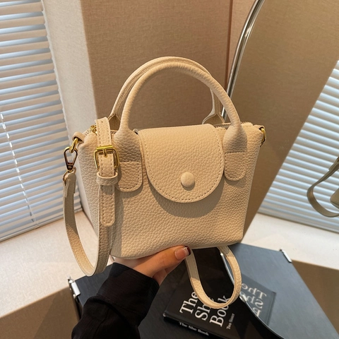 Fashion Women Mini PU Leather Handbag Lychee Pattern Crossbody Shoulder Bag Street Style Solid Color Dumpling Bag Daily Purse