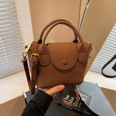 Fashion Women Mini PU Leather Handbag Lychee Pattern Crossbody Shoulder Bag Street Style Solid Color Dumpling Bag Daily Purse