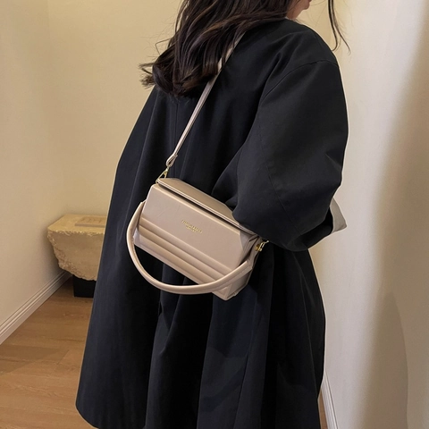 Bolso de Mano Minimalista Urbano de Cuero PU para Mujer Bolso de Bandolera Patchwork de Contraste de Color Bolso Cuadrado