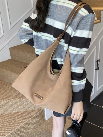 Women Large Capacity Matte PU Leather Hobo Bag Minimalist Vintage Shoulder Bag Solid Color Bucket Tote Bag For Commuting Daily