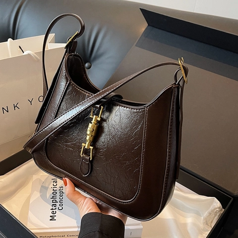 Borsa Hobo in Pelle PU Vintage da Donna Retro Chiusura a Pistone Borsa a Tracolla Tinta Unita Versatile Daily Travel Borsa
