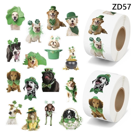 Cute St Patrick's Day Dog Stickers For Kids Irish Festival Green Clover Puppy Cartoon Kraft Paper Stickers For Envelope Sealing Gift Decor