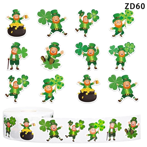 St Patrick Day Sticker Roll Cartoon Leprechaun Shamrock Pattern Kraft Paper Labels For Party Festive Envelope Decoration