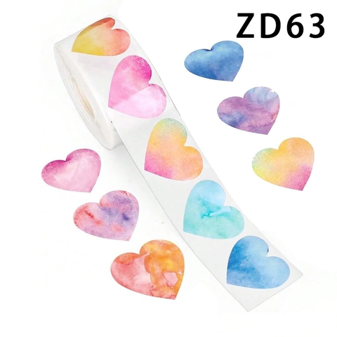 Rotolo di Adesivi a Cuore Acquerello Etichette Autoadesive in Carta Kraft Colorate per Regali di San Valentino Decorazione