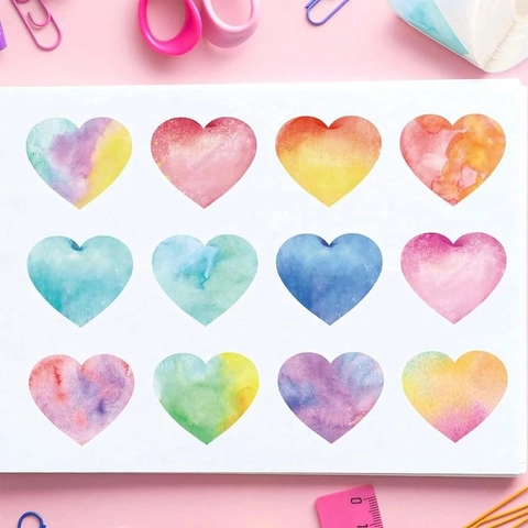 Rotolo di Adesivi a Cuore Acquerello Etichette Autoadesive in Carta Kraft Colorate per Regali di San Valentino Decorazione