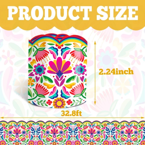 Mexican Folk Art Otomi Bulletin Board Borders Colorful Scalloped Floral Decorative Stickers For Classroom Office Decoration