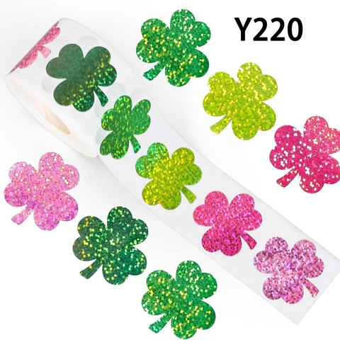 Rotolo di Adesivi Glitter a Trifoglio Laser Colorati per San Patrizio Etichette Adesive Decorative per Chiusura Buste