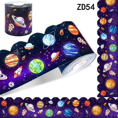 Scalloped Edge Bulletin Board Border Stickers Cartoon Space Rainbow Travel Pattern Decorative Trim For School Classroom Wall