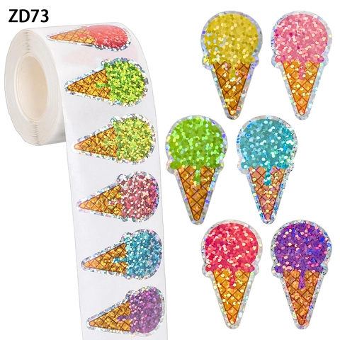 Colorati Adesivi Glitterati al Laser a Forma di Cono Gelato Etichette Decorative Impermeabili Autoadesive per Scrapbooking e Buste
