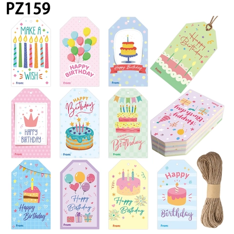 Etichette Regalo Di Compleanno In Carta Kraft Motivi Cartoni Animati Torta Palloncino Biglietti Messaggio Per Decorazione