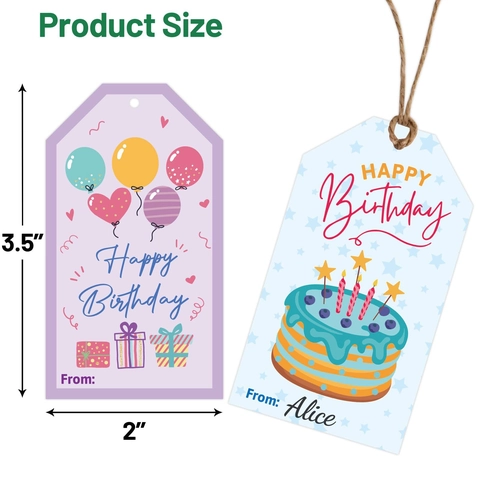 Etichette Regalo Di Compleanno In Carta Kraft Motivi Cartoni Animati Torta Palloncino Biglietti Messaggio Per Decorazione