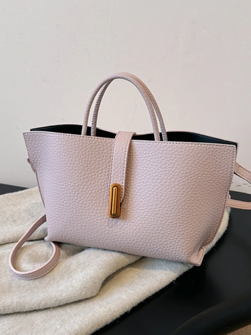 Borsa a Mano da Donna in Pelle PU Vintage con Trama Litchi Borsa a Tracolla di Grande Capacità con Chiusura Dorata per Pendolarismo Moda