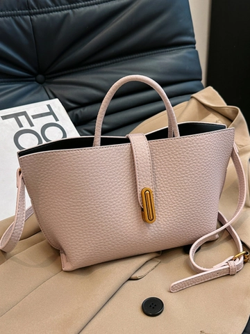 Borsa a Mano da Donna in Pelle PU Vintage con Trama Litchi Borsa a Tracolla di Grande Capacità con Chiusura Dorata per Pendolarismo Moda