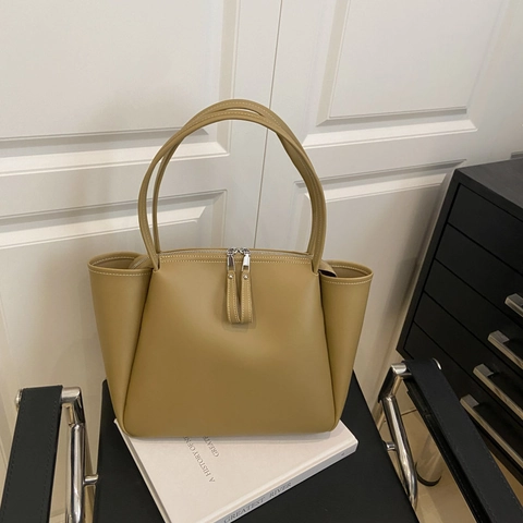 Sac Cabas en Cuir PU Vintage pour Femmes Grande Capacité Sac à Épaule Avec Double Fermeture Éclair Surpiqûres Contrastées