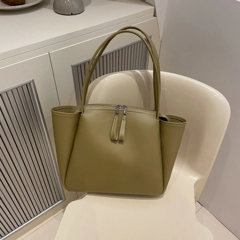 Sac Cabas en Cuir PU Vintage pour Femmes Grande Capacité Sac à Épaule Avec Double Fermeture Éclair Surpiqûres Contrastées
