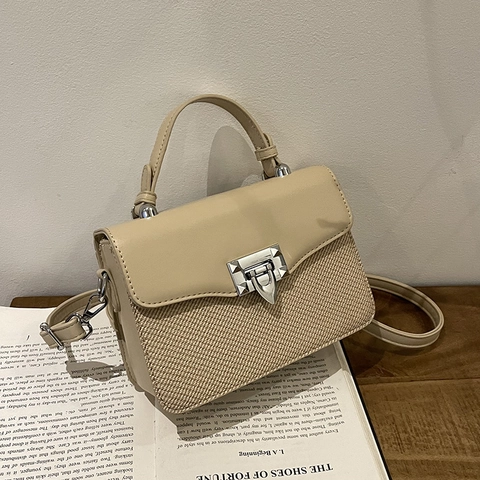 Borsa a Mano Moda Donna con Cuciture a Contrasto Versatile in Pelle PU con Trama Intrecciata Borsa a Tracolla Elegante
