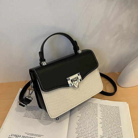 Borsa a Mano Moda Donna con Cuciture a Contrasto Versatile in Pelle PU con Trama Intrecciata Borsa a Tracolla Elegante