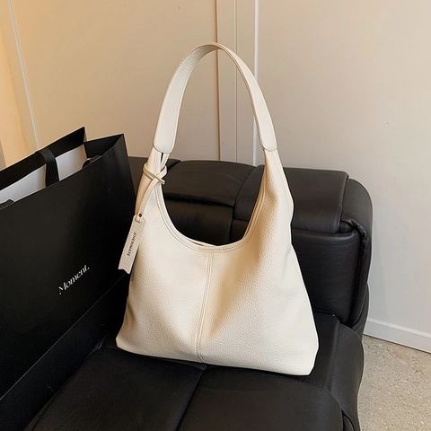 Borsa a Tracolla da Donna Urban Minimalist in Pelle PU di Grande Capacità Moda Coreana Motivo Litchi Borsa Tote Hobo per Tutti i Giorni