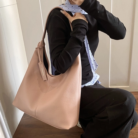 Borsa a Tracolla da Donna Urban Minimalist in Pelle PU di Grande Capacità Moda Coreana Motivo Litchi Borsa Tote Hobo per Tutti i Giorni