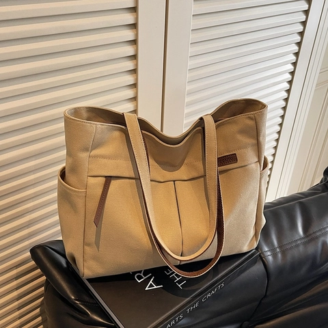 Sac Fourre-tout en Toile Grande Capacité pour Femmes Sac à Main en Tissu Durable Avec Multi Poches Pour Travail École Quotidien