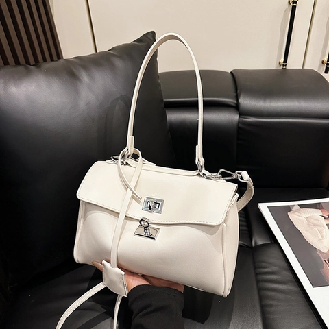 Urban Minimalistische PU Leder Tote Bag Für Damen Große Kapazität Schulter Umhängetasche Mit Metall Drehverschluss Pendeln Handtasche