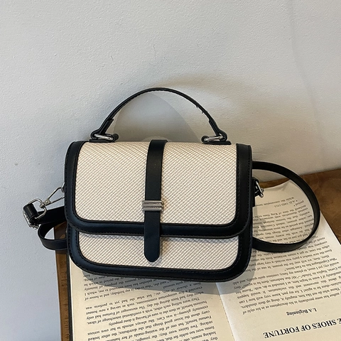 Vintage Damen PU Webstruktur Kleine Quadratische Tasche Patchwork Schultertasche Mit Griff Modische Umhängetasche Für Den Alltag
