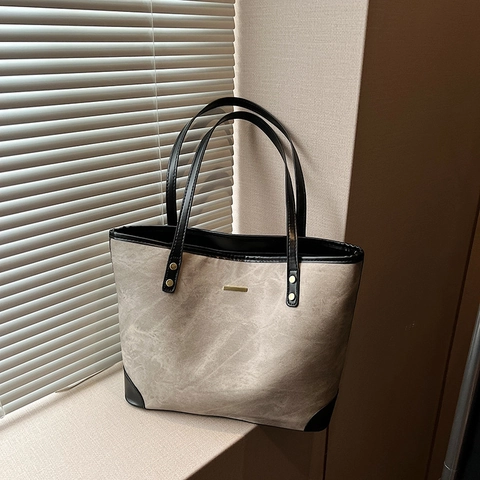 Women Marble Pattern PU Leather Tote Bag Large Capacity Minimalist Contrast Color Shoulder Bag For Commute School Office