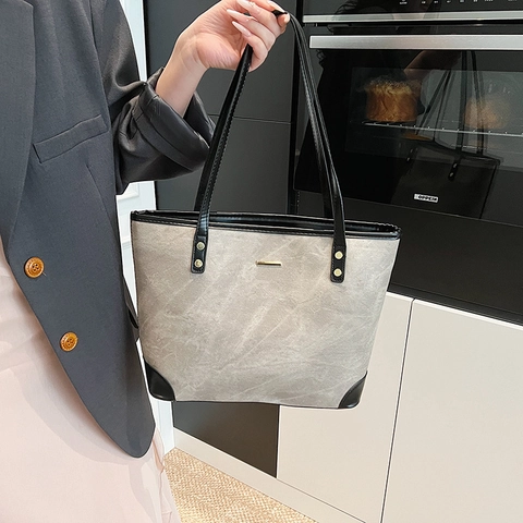 Women Marble Pattern PU Leather Tote Bag Large Capacity Minimalist Contrast Color Shoulder Bag For Commute School Office
