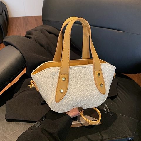 Damen PU Leder Geflochtene Textur Beuteltasche Elegante Griff Umhängetasche Mit Abnehmbarem Gurt Für Den Alltag