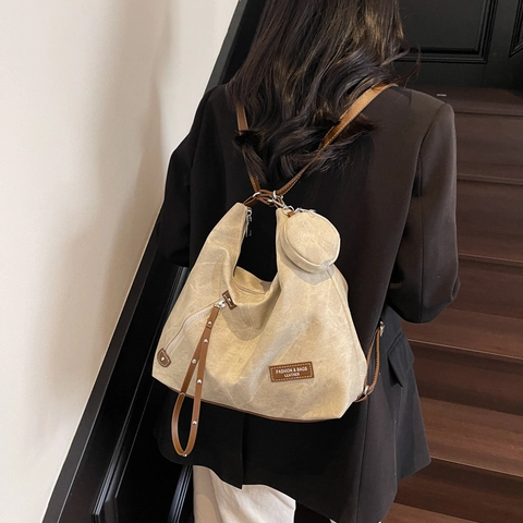 Retro PU Leder Tote Bag Mit Großer Kapazität Für Damen Vintage Washed Lässige Umhängetasche Mit Mini Rundem Beutel Designer Tasche