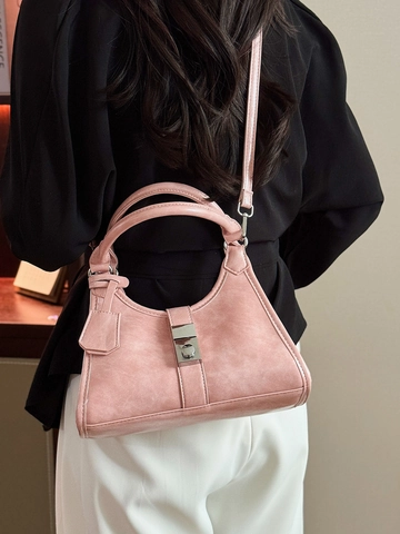 Borsa a Mano Hobo Pieghettata da Donna Borsa da Sottobraccio in Pelle PU Vintage Borsa a Tracolla Versatile Con Fibbia in Metallo