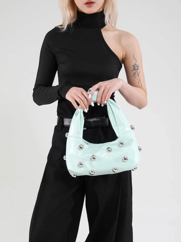 Mode Damen PU Leder Achseltasche Nieten Hobo Tasche Mit Geknotetem Griff Street Trend Style Handtasche Schultertasche